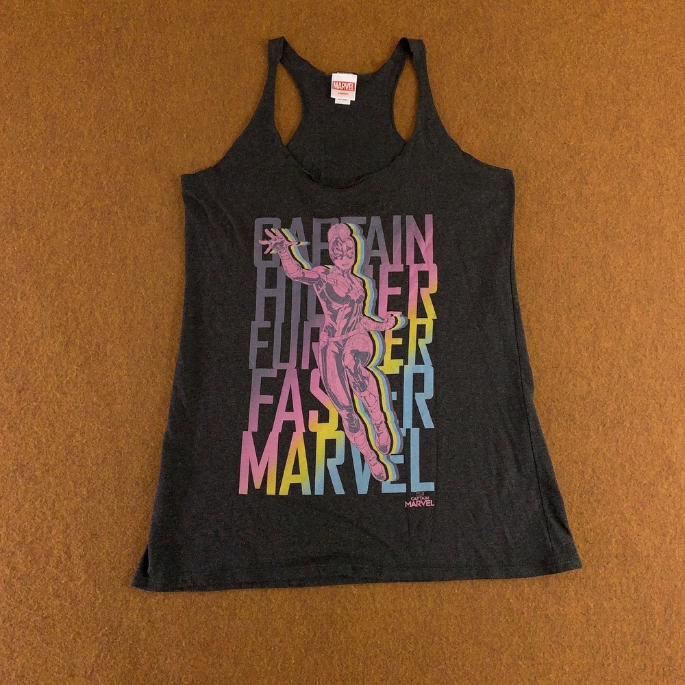 Marvel Womens Size Large Captain Marvel Rainbow Mantra Racerback Tank Top New